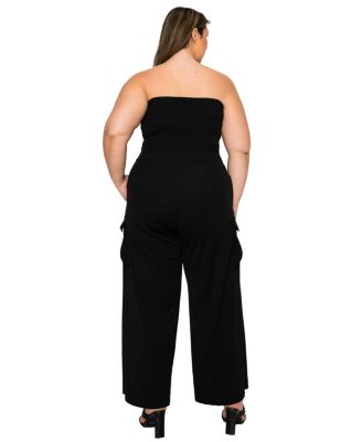 Women's Plus Size Yumi Sleeveless Cargo Jumpsuit