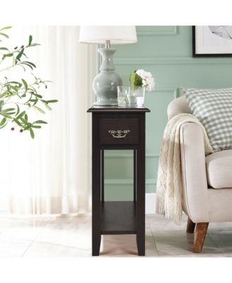 2-Tier Wood Drawer Shelf Narrow Bedside Sofa Side Table