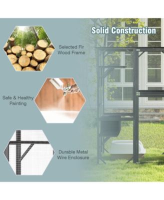 Outdoor Wooden Cat House with Weatherproof Asphalt Roof Durable Shelter for Feral & Pet Cats