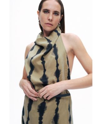 Women's Belt Detailed Printed Maxi Dress