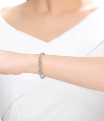 White Gold Plated with Alternating Colored and Clear Cubic Zirconia Tennis Bracelet