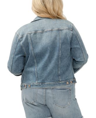 Plus Size Notched Crop Jean Jacket