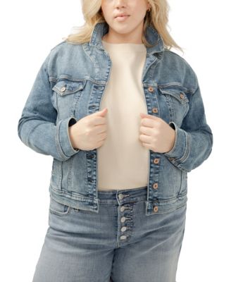 Plus Size Notched Crop Jean Jacket