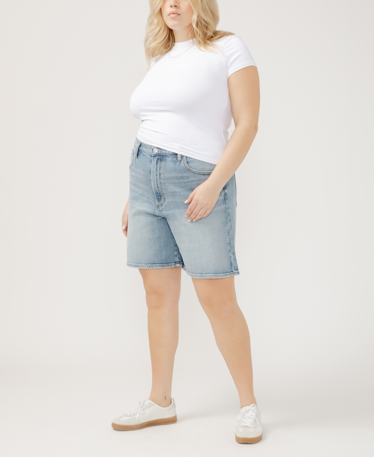 SILVER JEANS CO. PLUS SIZE HIGH RISE VINTAGE LONG SHORTS 