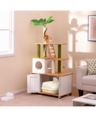 Hidden Cat Washroom with Cat Tower Stylish & Functional Furniture for Indoor Cats