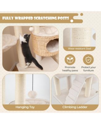 Modern Cat Tree with Cattail Fluff Condo and Top Perch for Indoor Cats