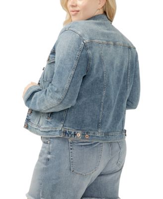 Plus Size Notched Crop Jean Jacket