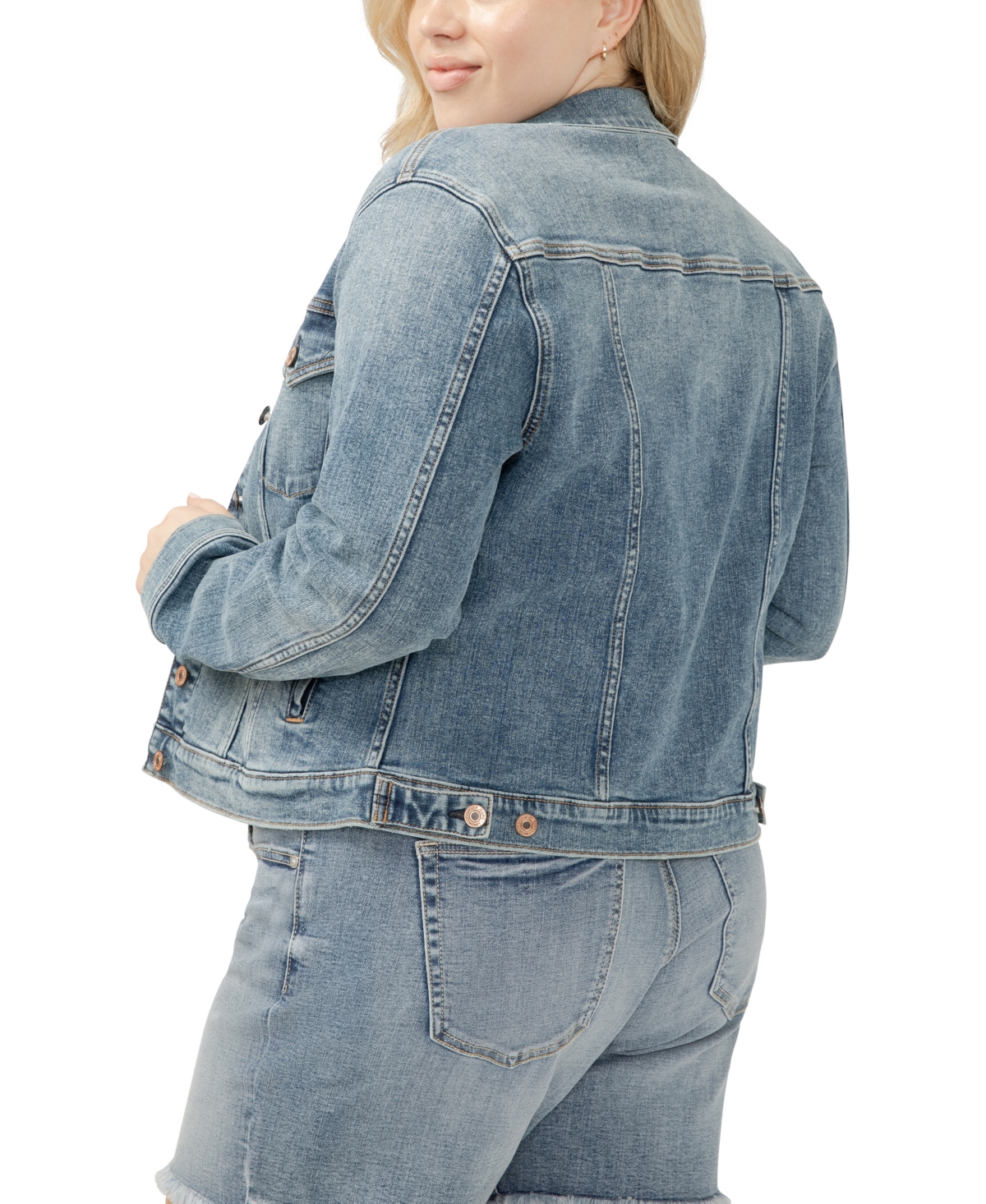 Silver Jeans Co. Plus Size Notched Crop Jean Jacket In Indigo