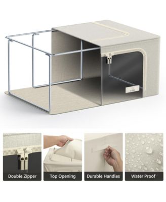 6 Pack Small Foldable Storage Box - Metal Frame, Oxford Fabric, Large Window & Handles - Organization for Bedroom, Linens & Clothes