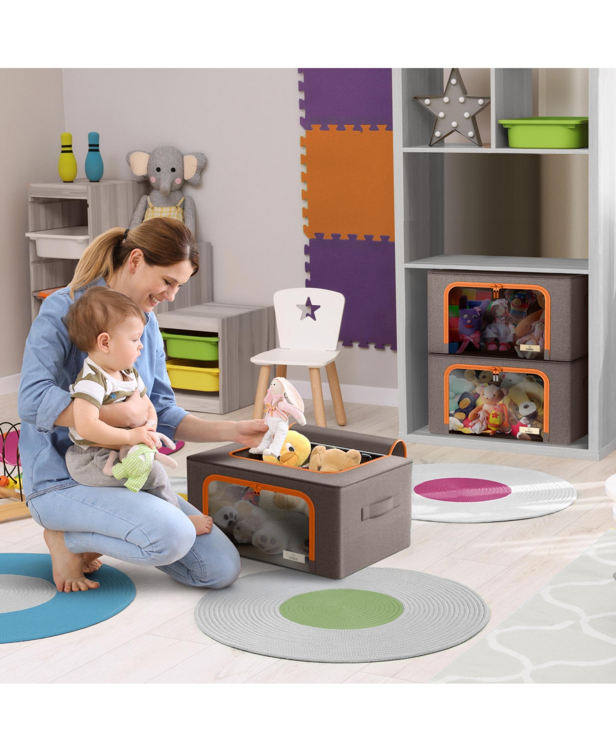 Sorbus 6 Pack Small Foldable Storage Box - Metal Frame, Oxford Fabric, Large Window & Handles Organization for Bedroom, Linens Clothes