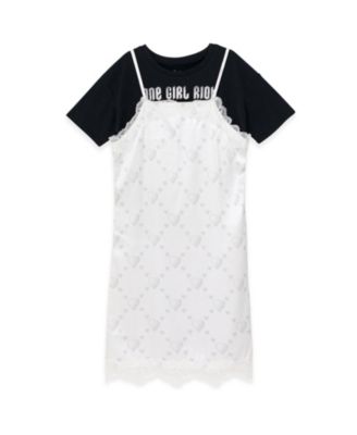 Big Girls Disney Slip V-neck Satin Dress and Drop Shoulder T-Shirt Outfit Set