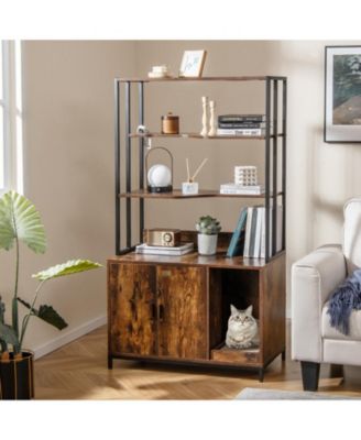 Cat Litter Box Enclosure with Storage & 3-Tier Shelves Stylish & Functional Hidden Litter Cabinet