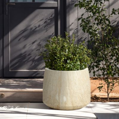 Indoor and Outdoor 2-Piece Marble Brown Ribbed Texture MgO Planter Set
