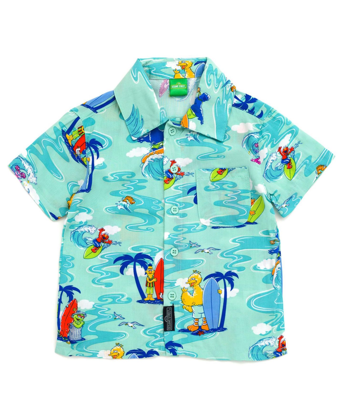 Рубашка Sesame Street Bird Cookie Monster Elmo Oscar the Grouch Matching Family Hawaiian Button Down Shirt to для мальчиков-малышей, цвет: Синий — фото 4