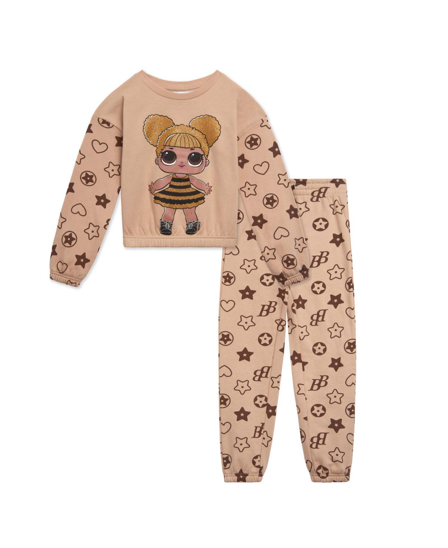 Little Girls Fleece Sweatshirt and Jogger Pants Outfit Set