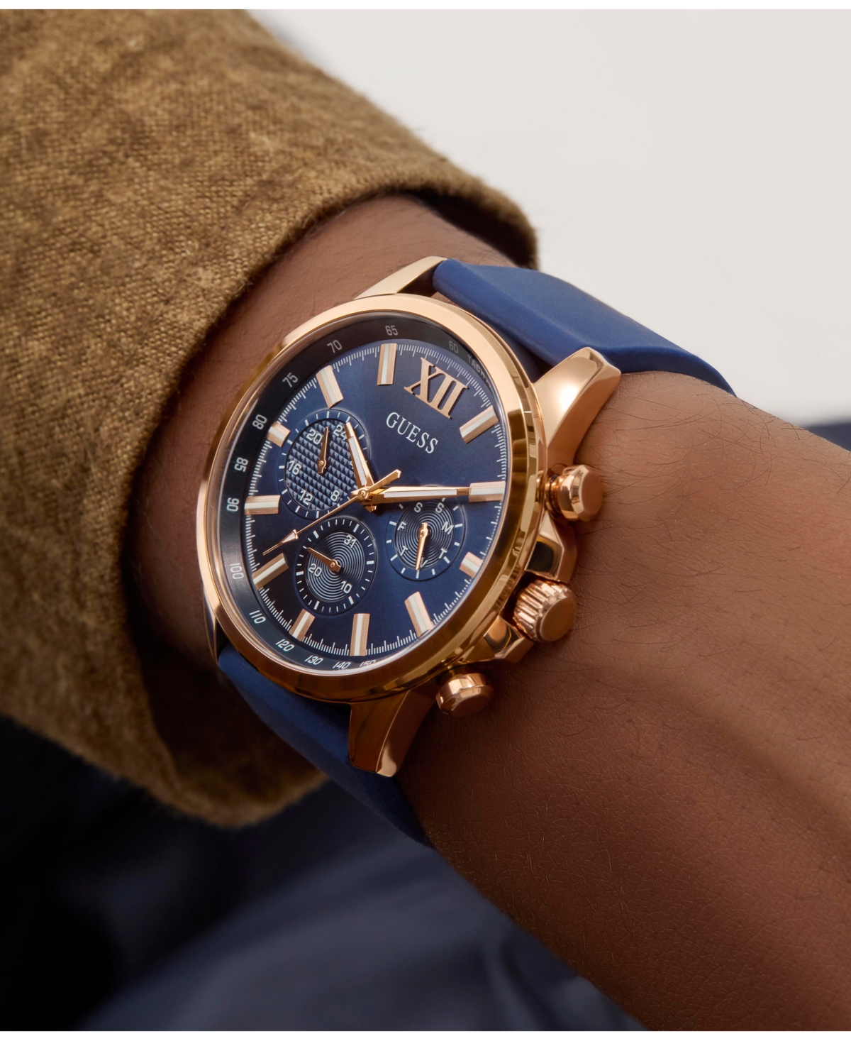 Guess Men's Multifunction Blue Silicone Watch, 44mm In Blue