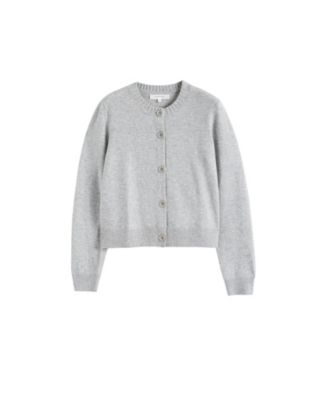 Women's Wool Cashmere Blend Crew Neck Cropped Cardigan