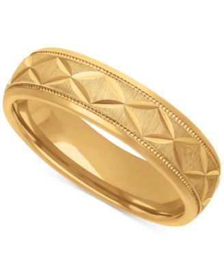Men's Geometric Texture Milgrain Bead Wedding Band in 18k Gold-Plated Sterling Silver
