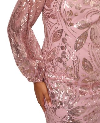 Plus Size V-Neck Long-Sleeve Sequin Sheath Dress