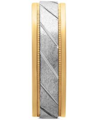 Men's Diagonal Texture Two-Tone Wedding Band in Sterling Silver & 18k Gold-Plate