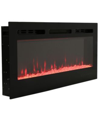 40-in Modern Flame Wall-Mounted or Recessed Indoor Electric Fireplace with LED Lights - Black Finish