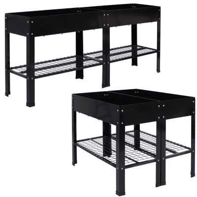 Hot Dip Galvanized Steel Raised Garden Bed with Mesh Shelf - Set of 2