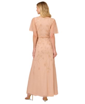 Women's Beaded Flutter-Sleeve Gown