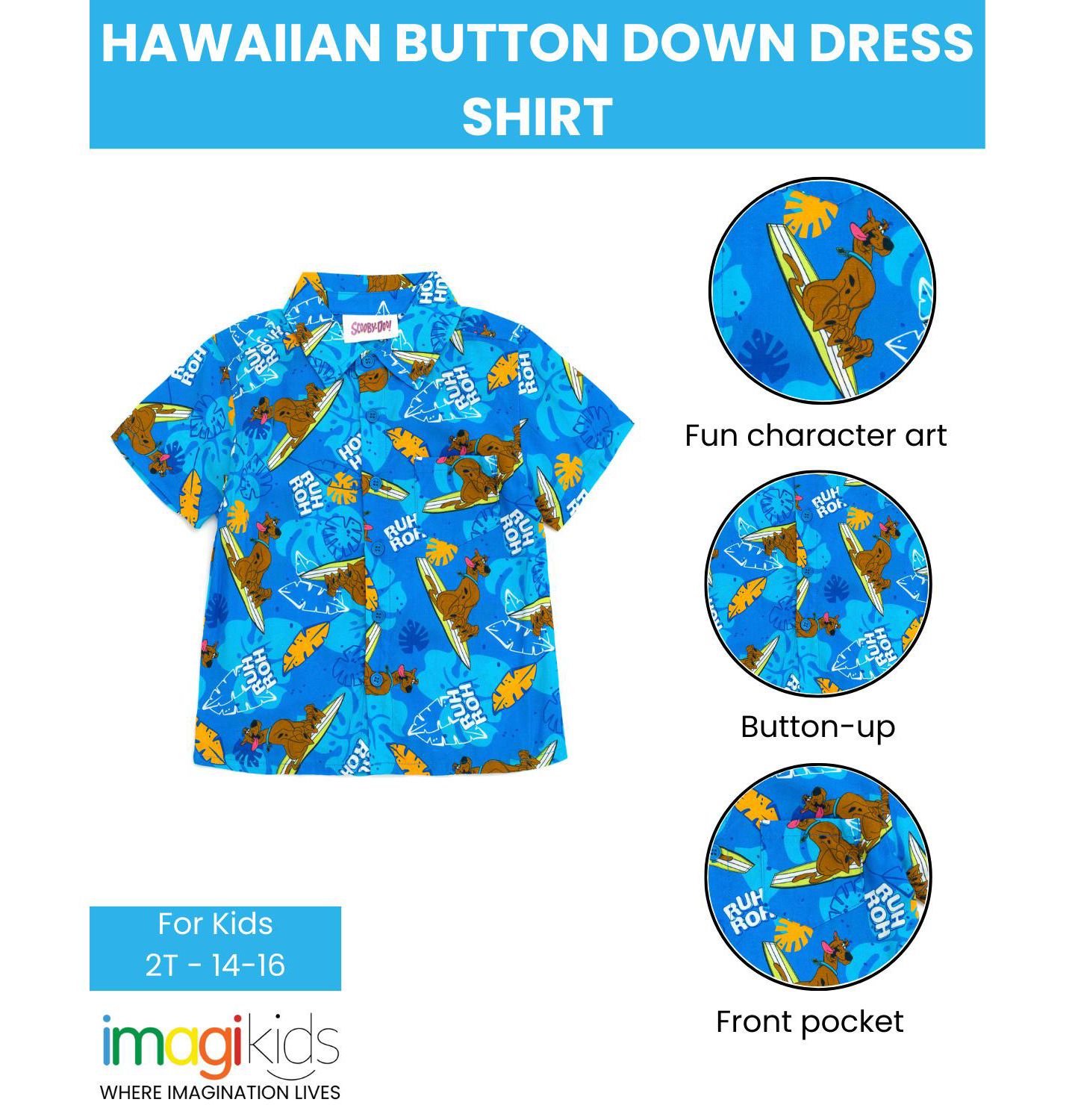 Детская рубашка Scooby Doo Scooby-Doo Hawaiian Button Down Dress Shirt, цвет: Синий — фото 4
