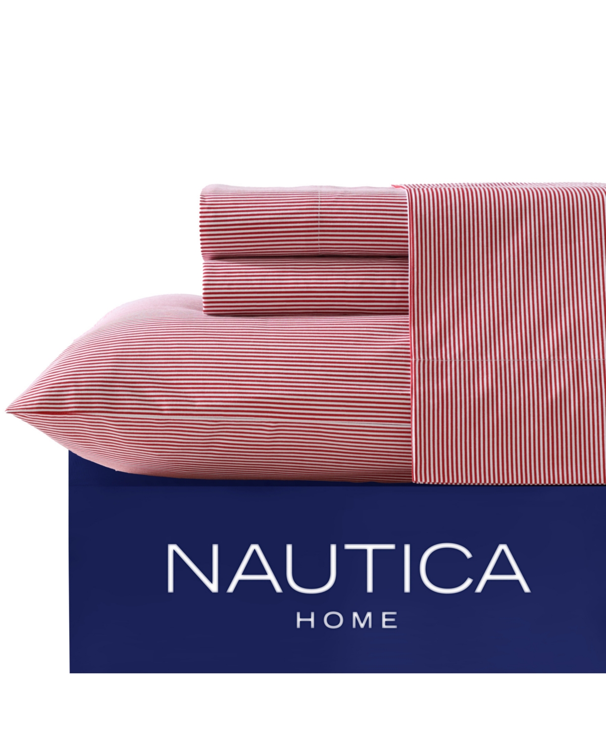 Nautica Cotton Percale 3-piece Sheet Set, Twin In Penny Pinstripe Red