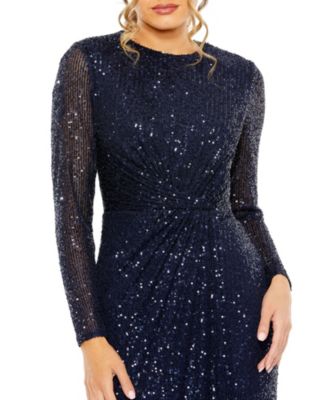 Women's Sequin Long Sleeve High Neck Column Gown
