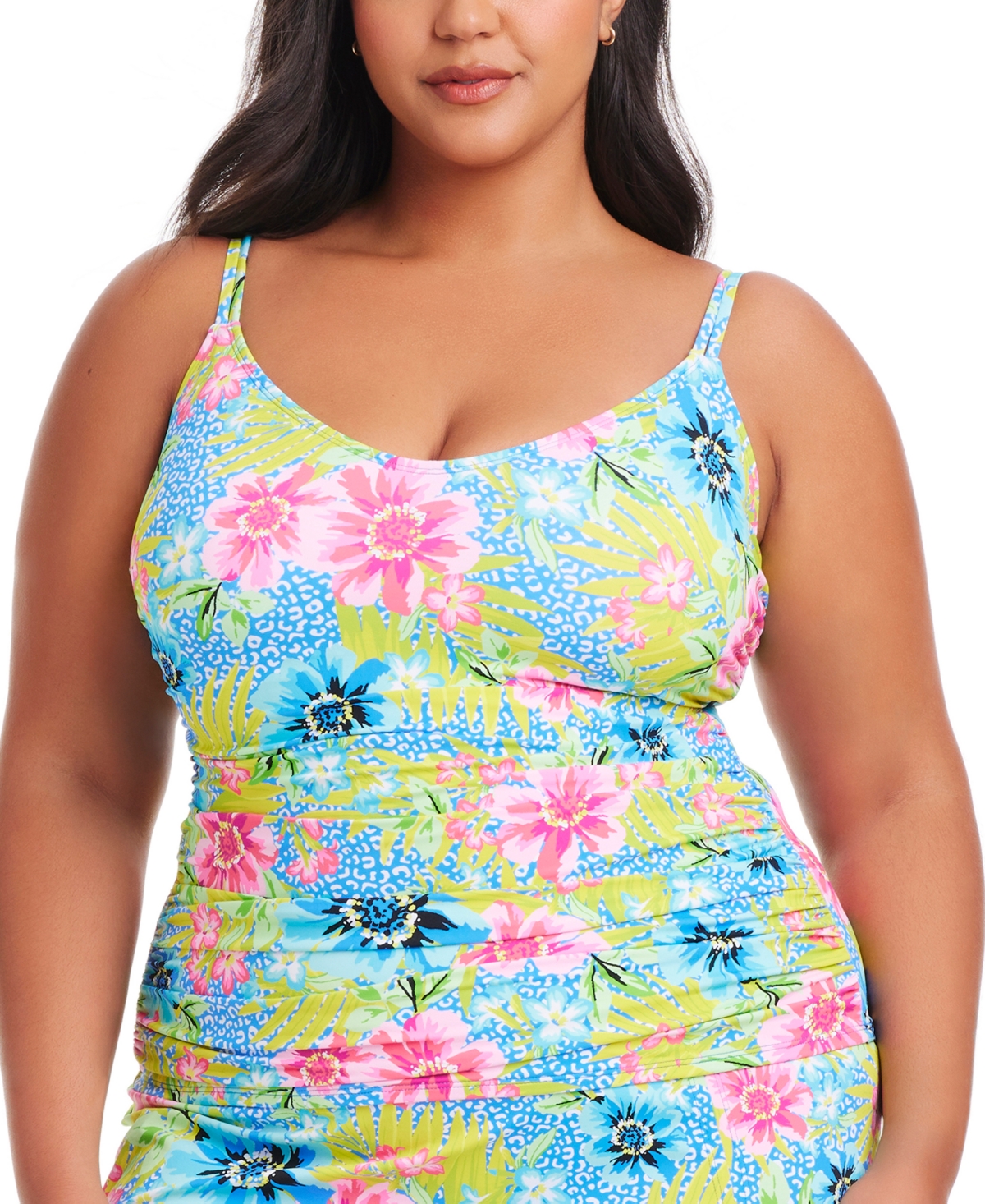 Plus Size Lets Get Away Scoop Neck Tankini - Multi