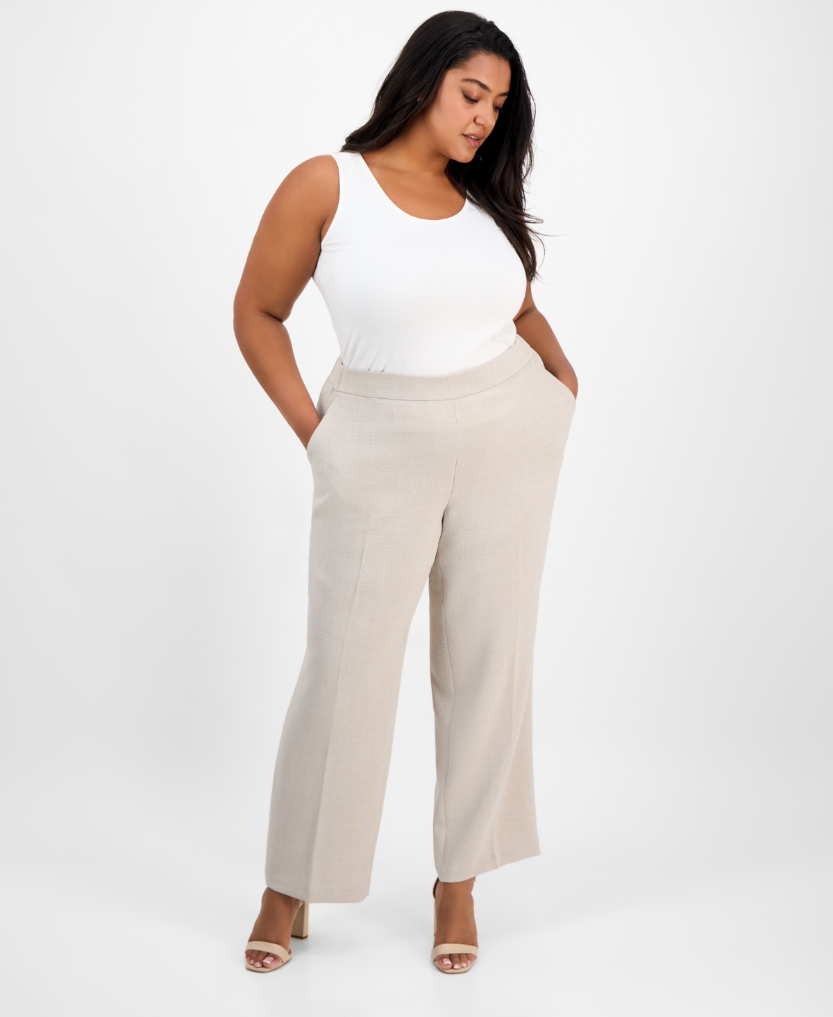 Plus Size Mid-Rise Pull-On Pants - Summer Straw