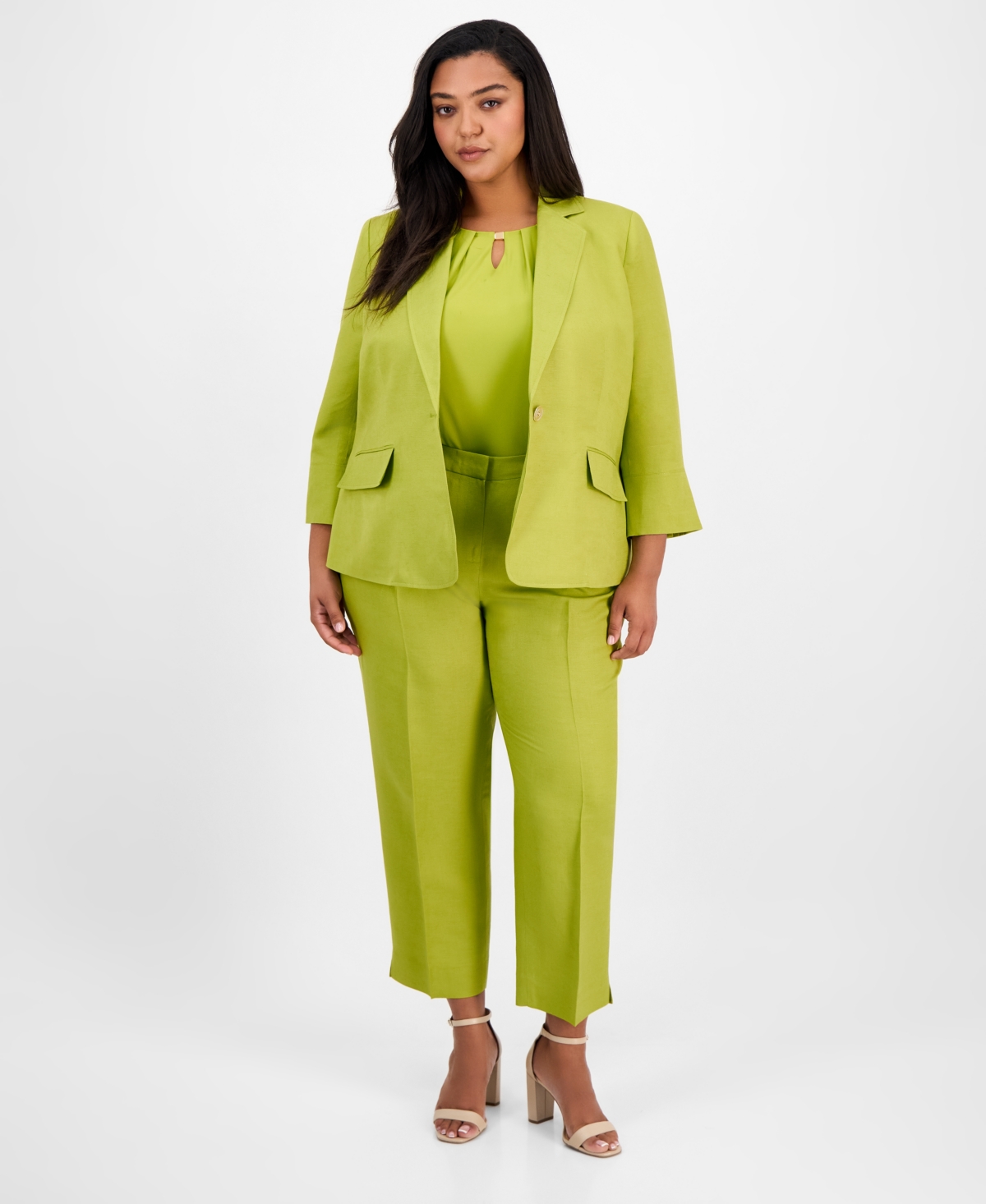 KASPER PLUS SIZE LINEN-BLEND BLAZER 