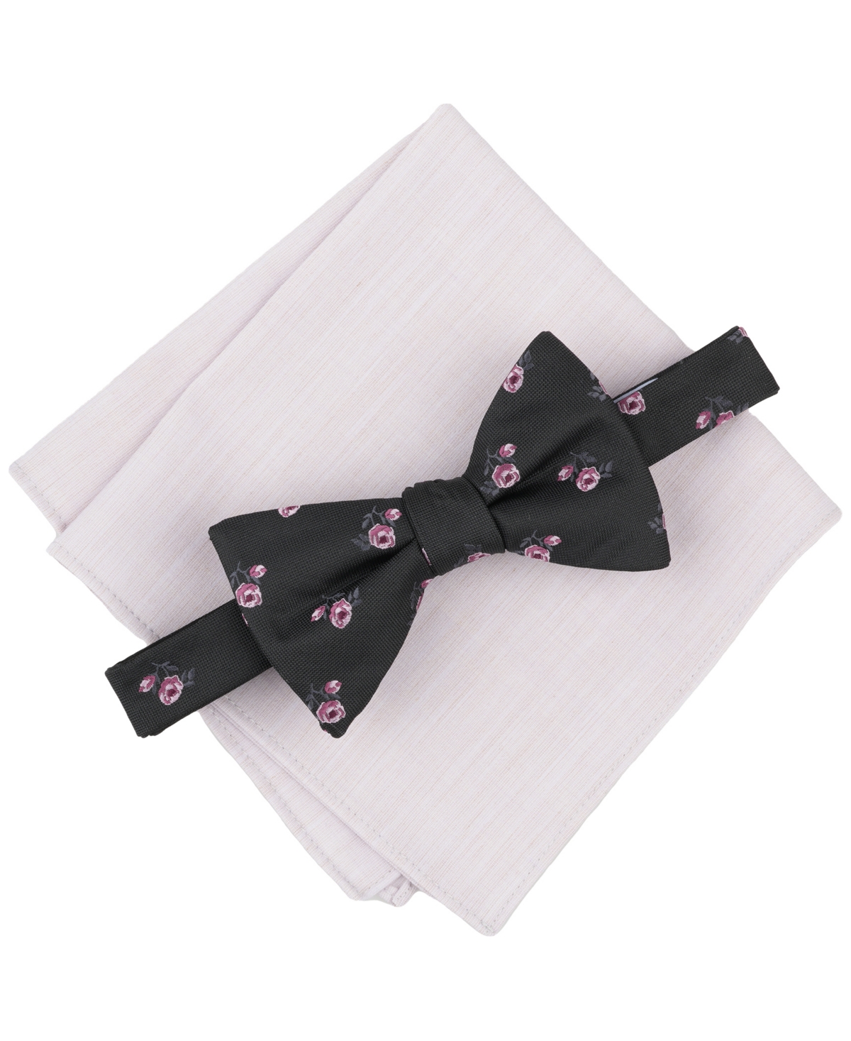Men's Floral Bow Tie & Solid Pocket Square Set, Exclusively at Macy's - Black