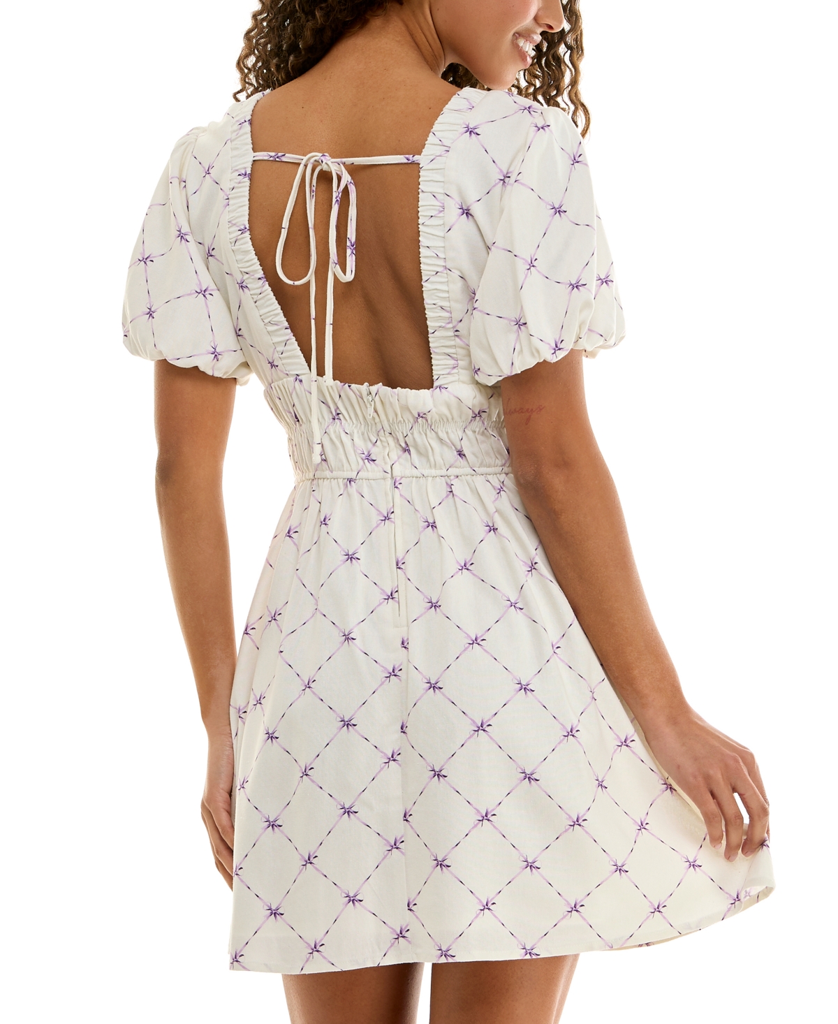 Trixxi Juniors' Puff-sleeve Surplice Ruched Fit & Flare Dress In White