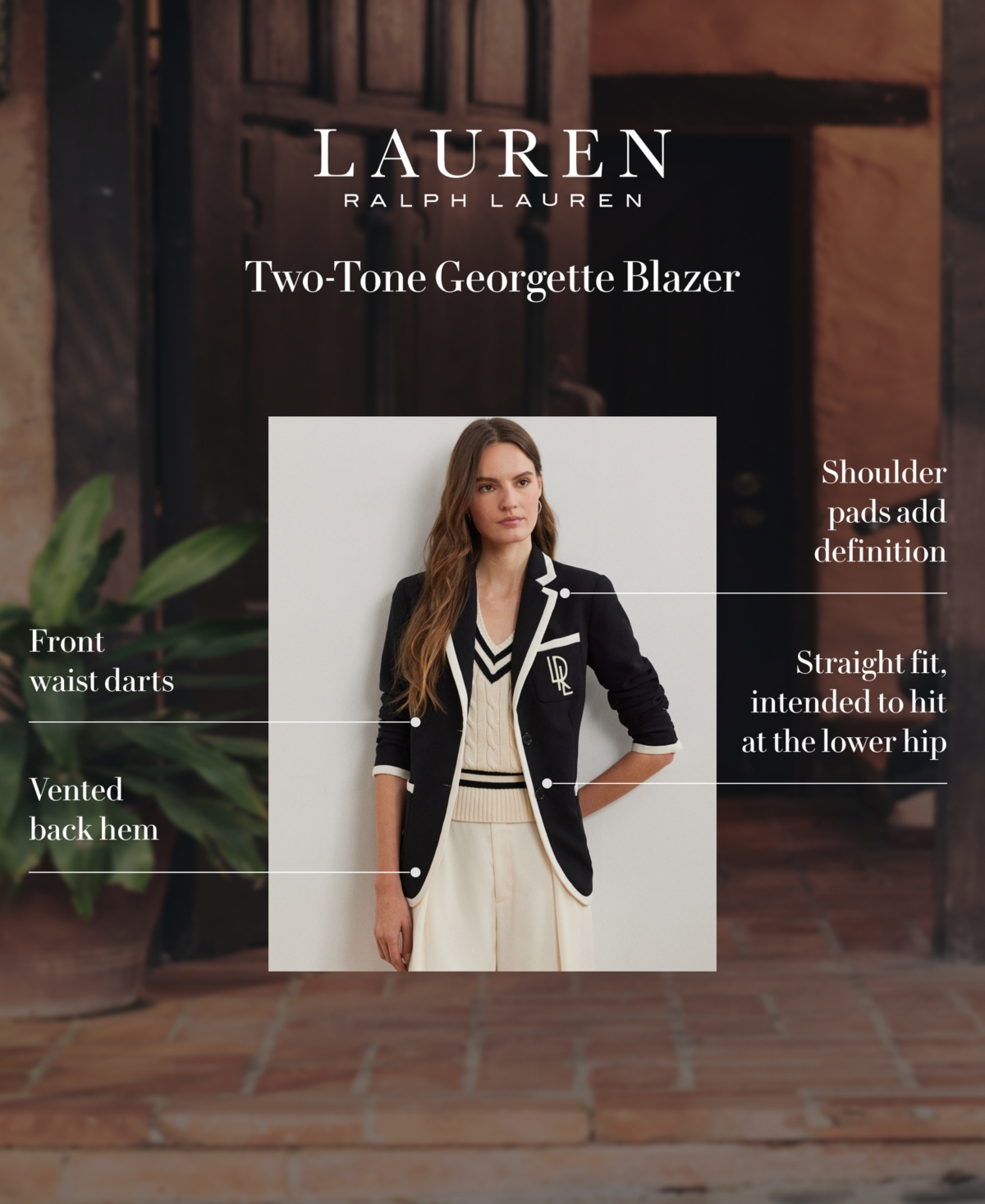 Shop Ralph Lauren Women's Two-tone Georgette Blazer In Black,mascarpone Cream