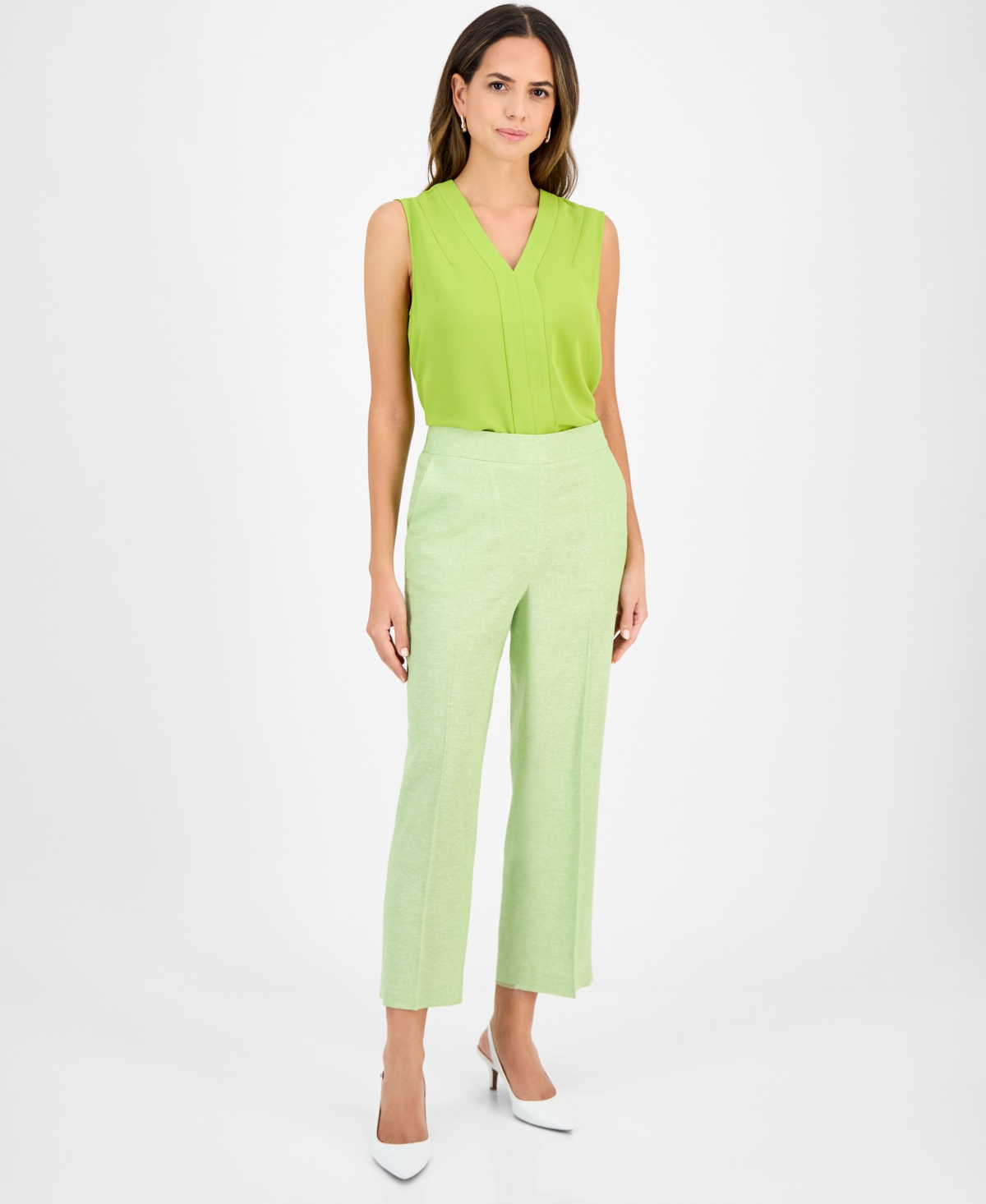 Women's Linen-Blend Pull-On Pants - Kiwi/Lily White