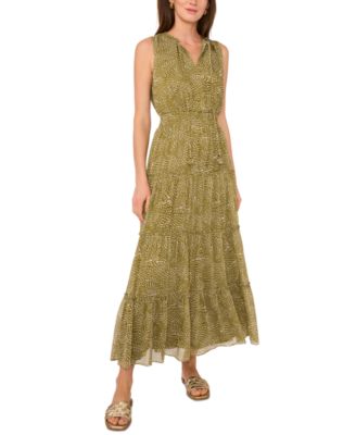 1.STATE - Women's Printed Sleeveless Tiered Maxi Dress