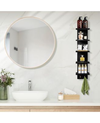 2 Pack 5 Tier Wall Mounted Floating Shelf Unit with Hooks - Home Decor and Storage Organizer