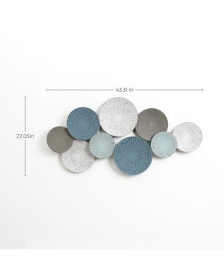 Multi-Color Distressed Plates 43.3-Inch Wide Abstract Metal Wall Decor