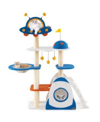 Space-Themed Cat Tree with Multi-Level Tower & Covered Scratching Posts Fun Playhouse for Cats