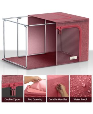 6 Pack Medium Foldable Storage Box - Metal Frame, Oxford Fabric, Large Window & Handles - Organization for Bedroom, Linens & Clothes