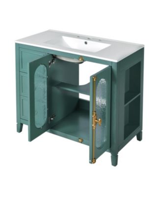 Solid Wood Bathroom Vanity Cabinet with Soft-Close Doors and 3 Drawers