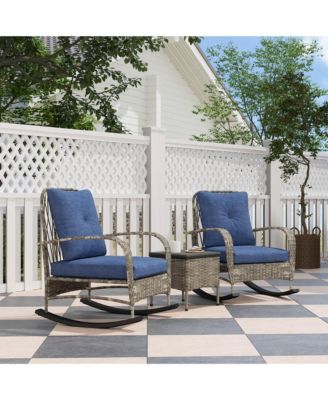 Patio Furniture Set, Rocking Chairs w/ Table, Cushion