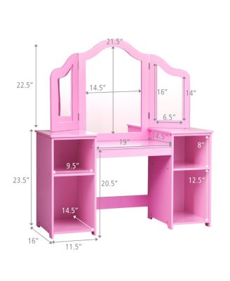 Kids Tri Folding Mirror Makeup Dressing Vanity Table Set