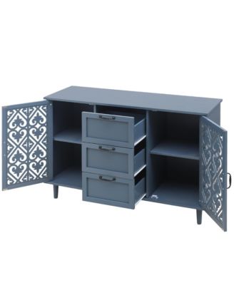 Vintage Storage Cabinet with 3 Drawers Sideboard Buffet Cabinet Entryway Cabinet 2 Door Accent Storage Cabinet for Living Room Bedroom, Blue