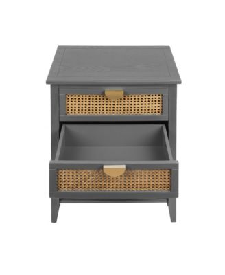 2 Drawer Nightstand Bedside Table with Rattan Drawers Side Table End Table with Storage Small Nightstand with Open Shelf for Bedroom