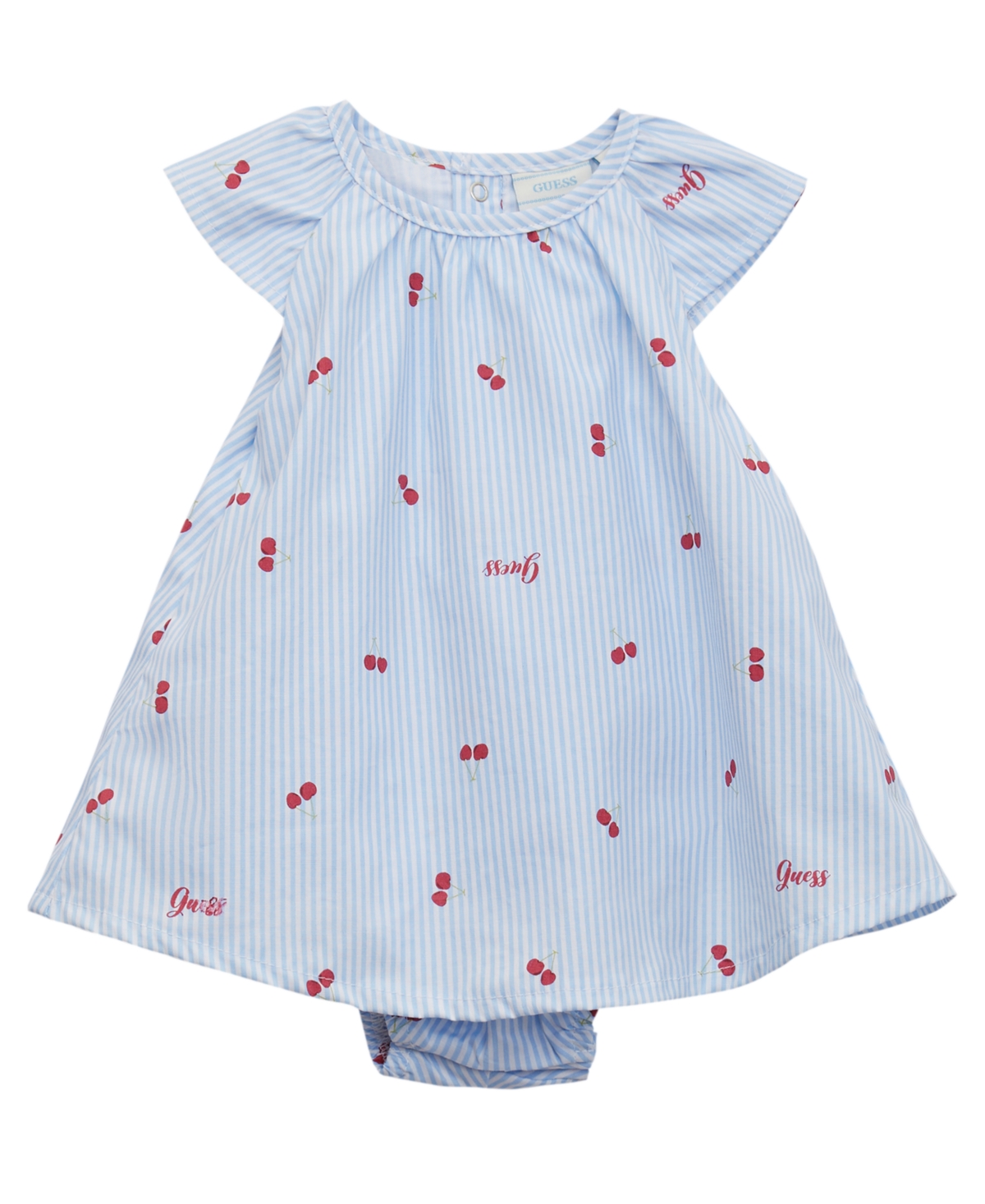 Guess Baby Girls Printed Stretch Poplin Bodysuit Dress In Blue
