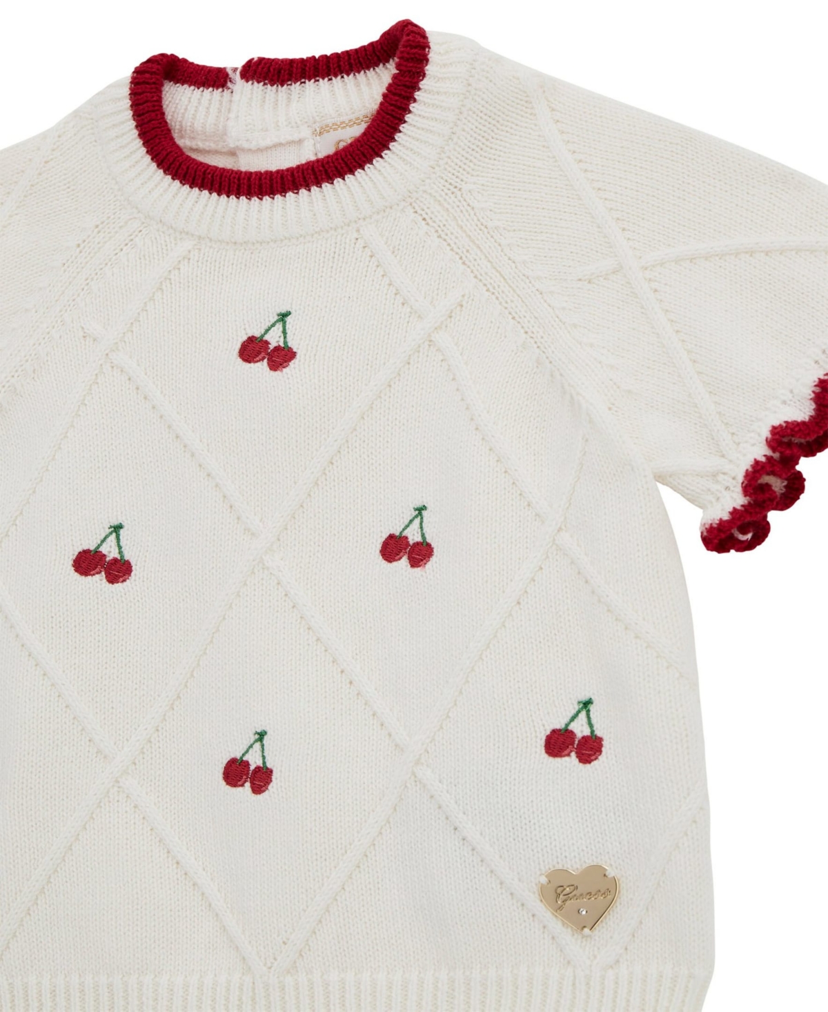 Guess Baby Girls 2-piece Sweater Top With Frill Edge And Matching Sweater Short Set In Cream