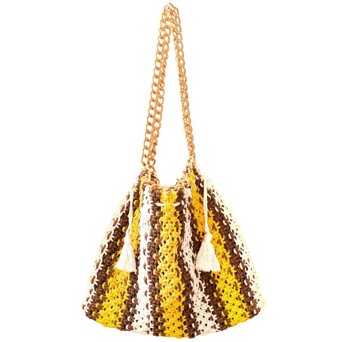 Sauvage Colette Macrame Beach Bag In Yellow, Brown and White - Brown